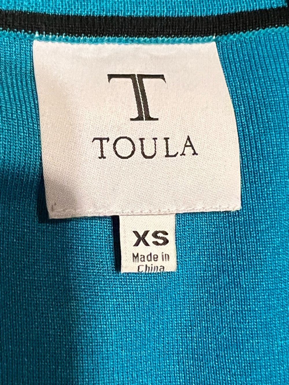 VTG Toula Blue Black Knit Open Front Cardigan Sweater jacket Size XS Academia - Picture 7 of 13